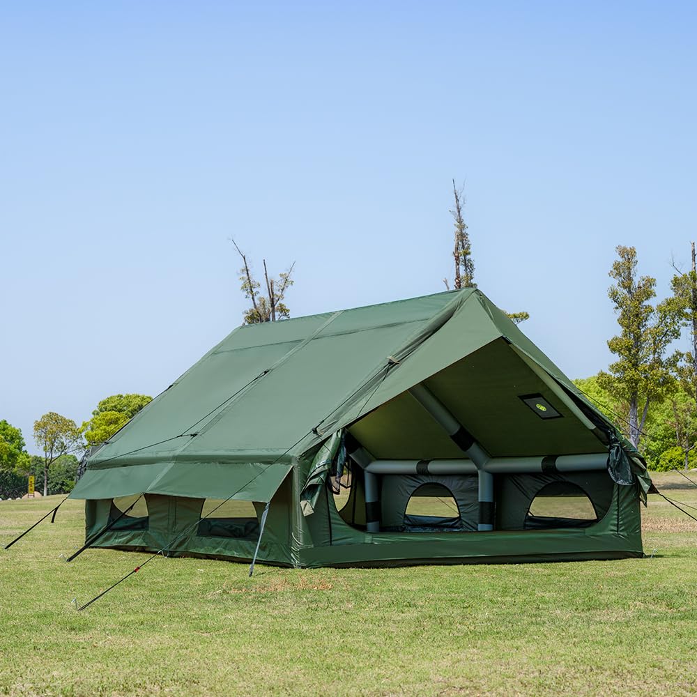 Photo 1 of ***IT IS USED, IT IS MISSING PARTS AND IT IS NOT KNOWN IF IT WORKS AT 100%****WaldZimmer Inflatable Camping Tent with Hand Pump Waterproof Outdoor Blow up Tent Oxford 4 Season Air Tent Cabin House with Mesh Windows & Door 12sq/6sq Green (9.84ft*13.12ft*6.