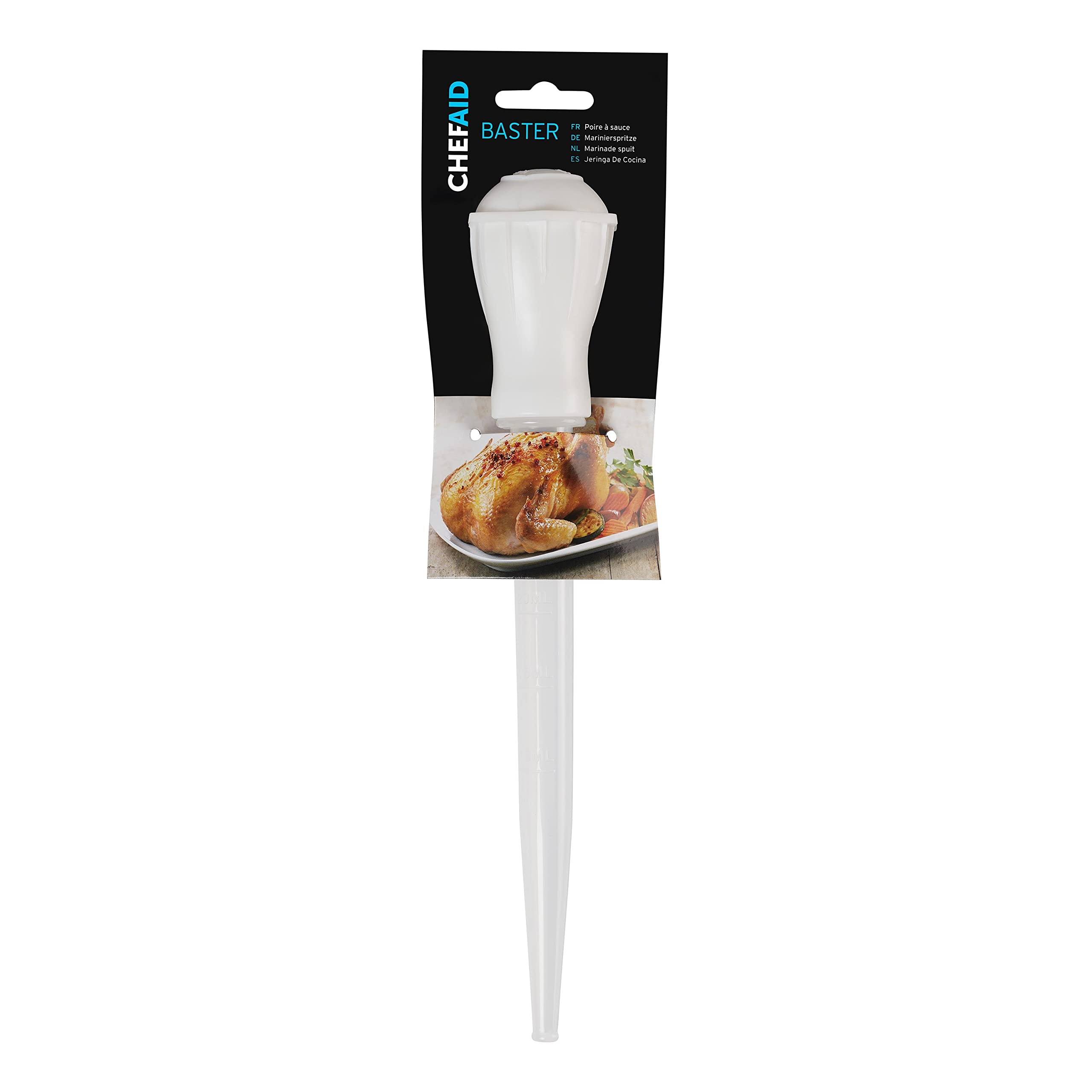 Chef Aid Traditional Baster, Essential Kitchen Gadget for Basting While Roasting to Keep you Roasted Meats Suculent, Made with BPA free Plastic with Measurements White