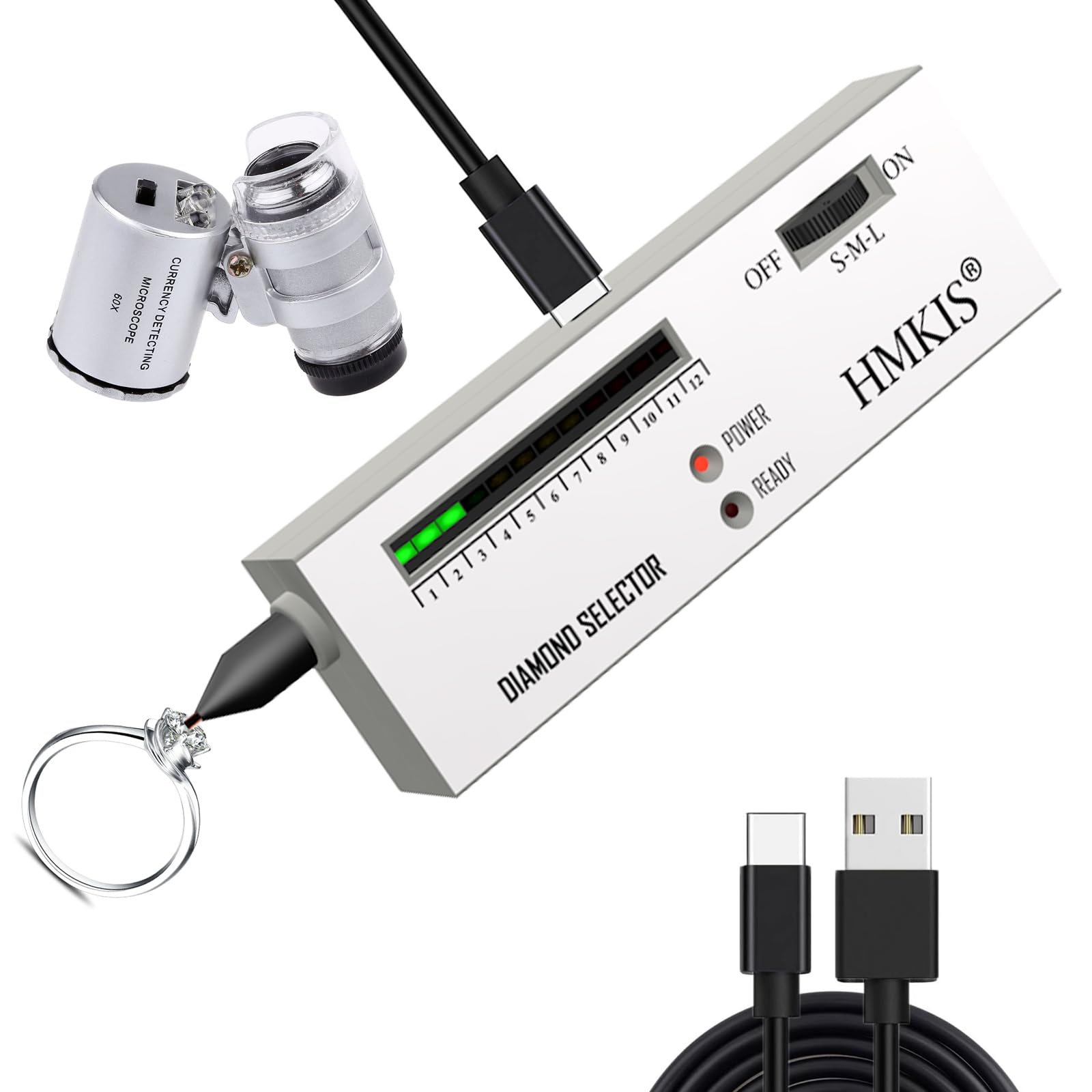 Photo 1 of HMKIS Diamond Tester Pen, Professional Jewelry Diamond Tester with 60X Jewelry Loupe Magnifier, Diamond Selector for Novice and Expert (Non-Rechargeable)