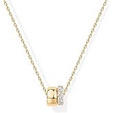 PAVOI 14K Gold Plated Pendant Necklace for Women | Two Distinct Rondelle Pendants with Cubic Zirconia | Sliding Chain Pendant | Trendy Fashion Jewelry