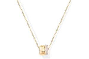 PAVOI 14K Gold Plated Pendant Necklace for Women | Two Distinct Rondelle Pendants with Cubic Zirconia | Sliding Chain Pendant | Trendy Fashion Jewelry