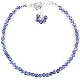 QNAVIC Natural Gemstone Micro Round Beads Dainty Choker Bangle Bracelet, Handmade Jewelry for Women, Healing Chakra Crystals Silver Plated Chain 8 inch, Birthday Gift for Her