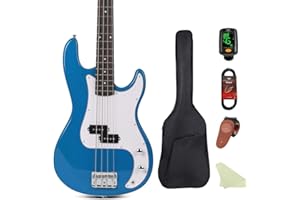 BULLSTAR Electric Bass Guitar 4 Strings Full-Size Standard Bass PB-Style Beginner Kit Black for Starter with Gig Bag Guitar Strap and Guitar Cable, MS-FD (blue)