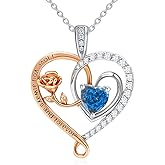 E Infinity Double Heart Birthstone Necklace 925 Sterling Silver Rose Flower Pendant Necklace, Birthday Anniversary Jewelry Gifts for Her Wife Mom Girlfriend Wife