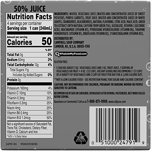 V8 +Energy, Sparkling Juice Drink with Green Tea MenuCulture