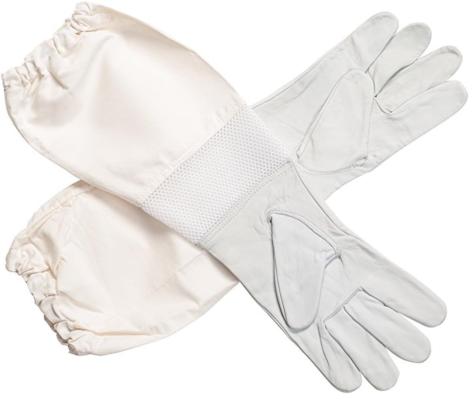 Forest Beekeeping Premium Goatskin Leather Beekeeper's Glove with White Vent Long Canvas Sleeve with Elastic Cuff (L) - Image 3