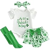 HYADRBLEBY My First St Patricks Day Baby Girl Outfit Newborn Infant Dress Letter Romper+Tutu Skirt+Stockings+Headband 4Pcs
