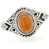 Natural Rocks by Kala Genuine Carnelian 925 Solid Sterling Silver Engagement Ring Size 6.5, 7, 7.5, 8, 8.25, 9, 9.5