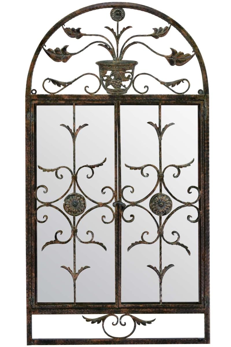 Large Rustic Scroll Garden Outdoor Wall Mirror 4Ft3 X 4Ft4, 130cm X 132cm, Grey