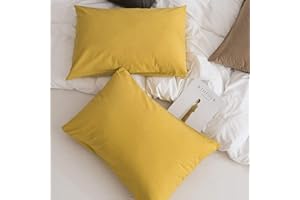 VM VOUGEMARKET Bedding Yellow Pillowcases (Pack of 2)-100% Cotton Standard Solid Color Pillow Covers Pillow Shams with Envelope Closure End,20"×26"(Queen,Mustard)