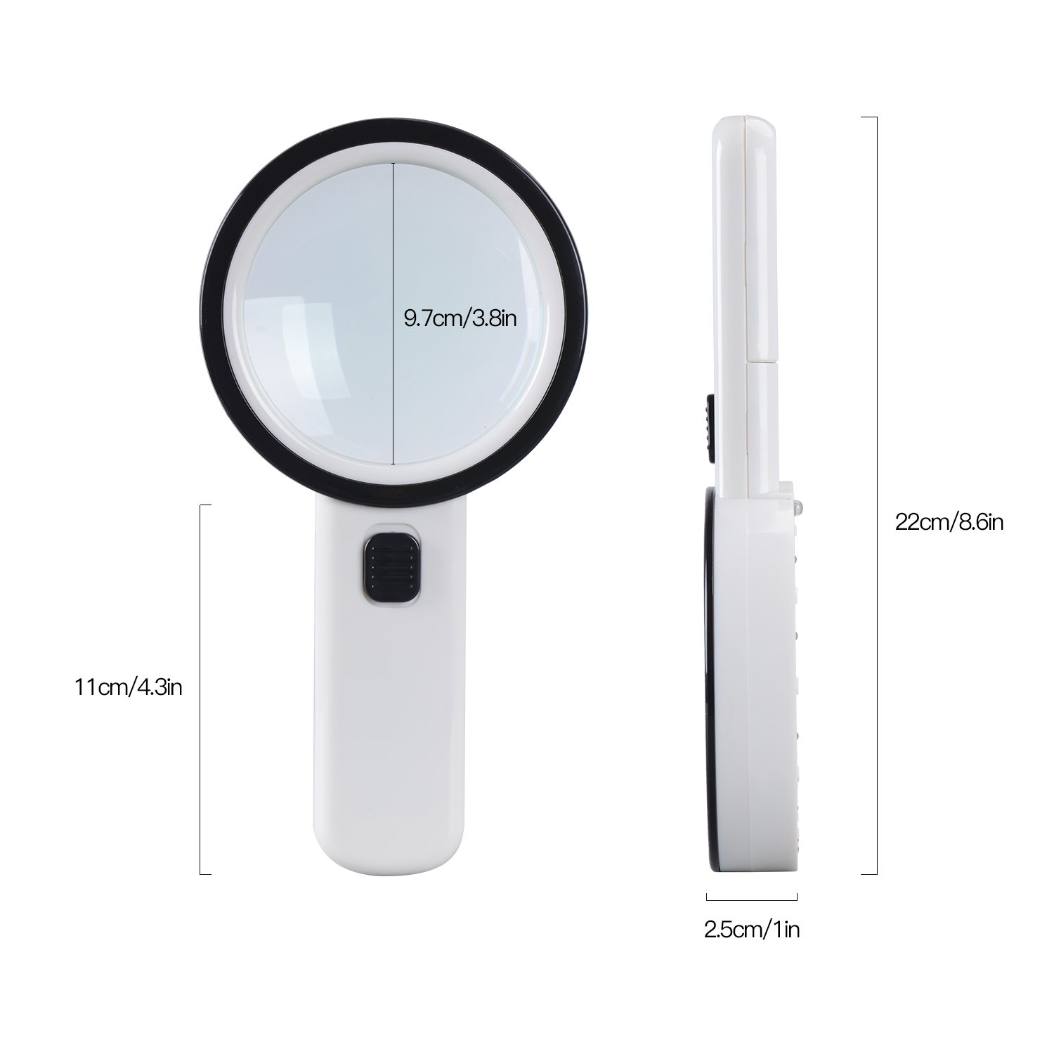 Extra Large Handheld Strong Magnifying Glass with 12 LED and UV Light
