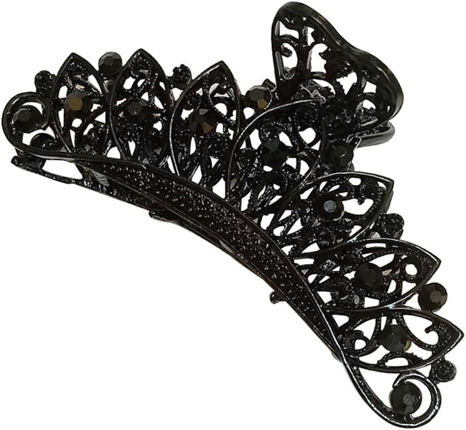 Girls Lady Women Black Retro Flowers Hair Claw Clip Vintage Rhinestone Alloy Large Size Hair Jaw Clips Hairpin Large Fancy Hair Barrette for Thick Hair (B#)