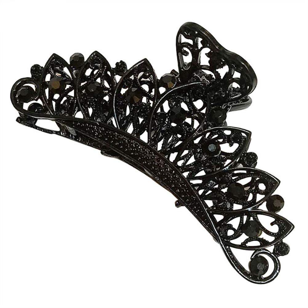 Girls Lady Women Black Retro Flowers Hair Claw Clip Vintage Rhinestone Alloy Large Size Hair Jaw Clips Hairpin Large Fancy Hair Barrette for Thick Hair (B#)