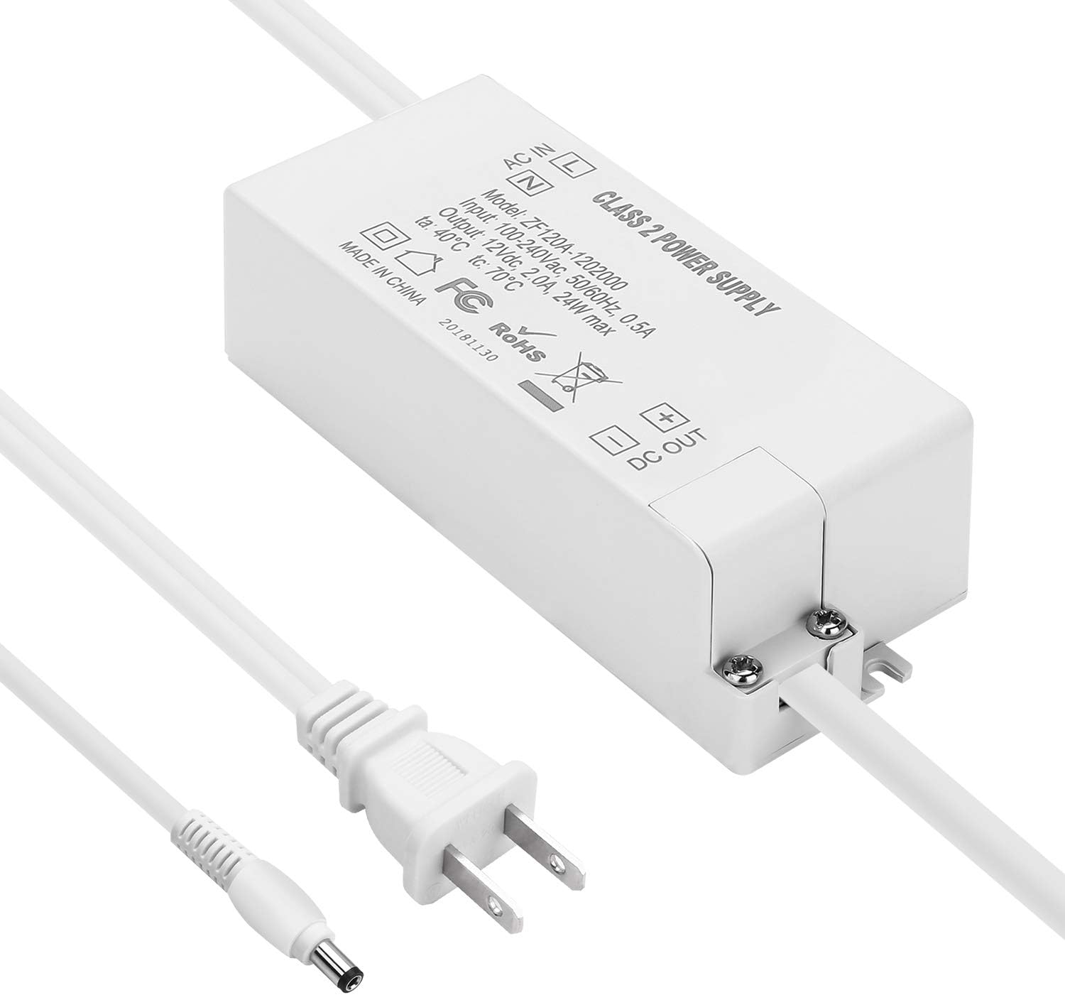 COOLWEST Transformer Power Supply 24W 12V, US Plug Power Converter, 110V AC to 12V DC Driver for LED Strip Lights and G4, MR11, MR16 Light Bulbs