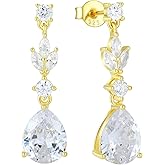 FATACI Women Earrings 925 Sterling Silver Leaf Teardop Dangle & Drop Earrings with 5A Cubic Zirconia for Her Mom Mother Wife Proms Jewerly Gifts