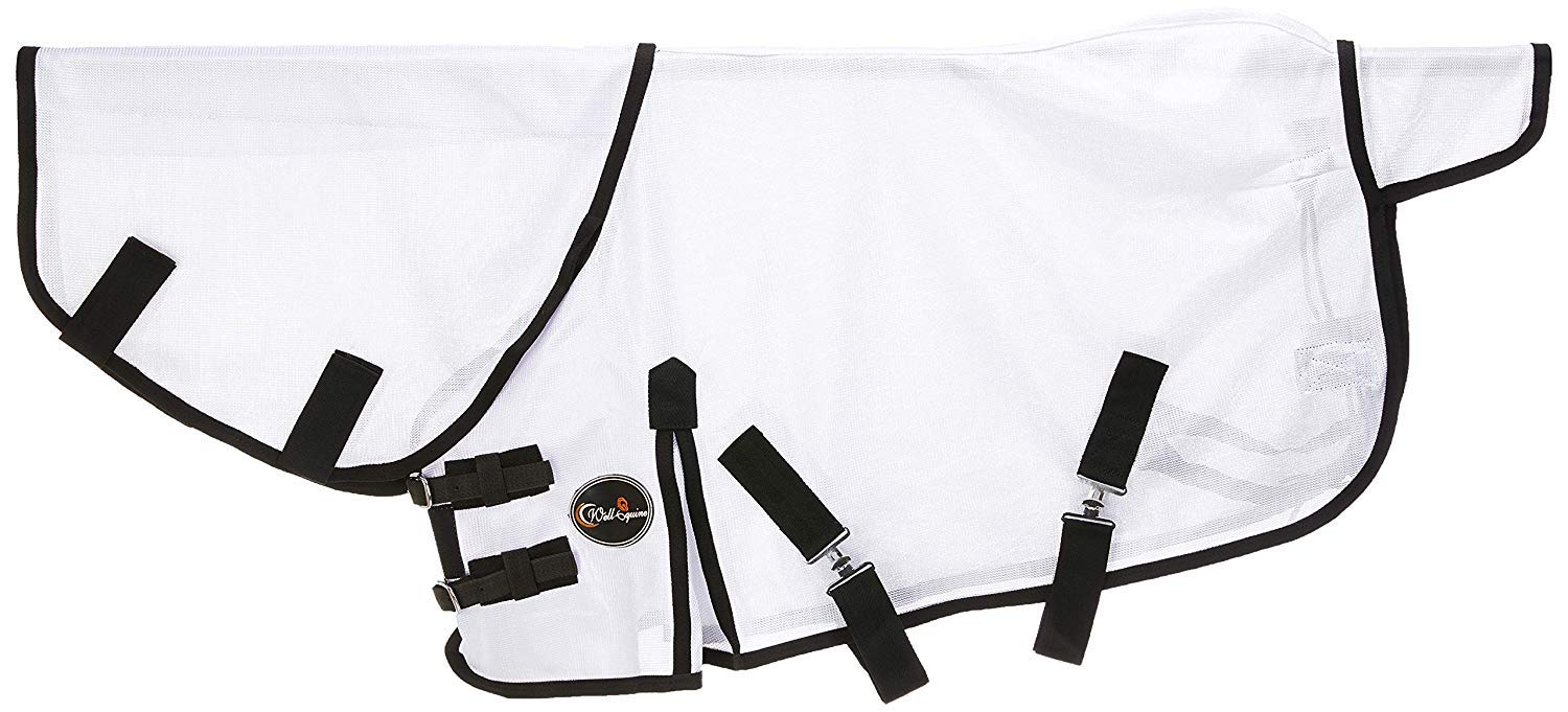 Cwell Equine NEW MINI/SHETLAND/PONY FLY RUG SOFT MESH ATTACHED NECK COVER WHITE 3'6-4'9" (3'0")