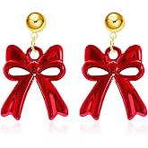 Aksod Christmas Bow Earrings Dangle Ribbon Bow Earrings Cute Bowknot Xmas Earrings Jewelry for Women