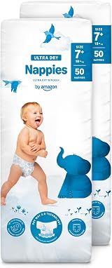 by Amazon 100 Ultra Dry Nappies Size 7+ 18kg+ 2 x 50 Pack