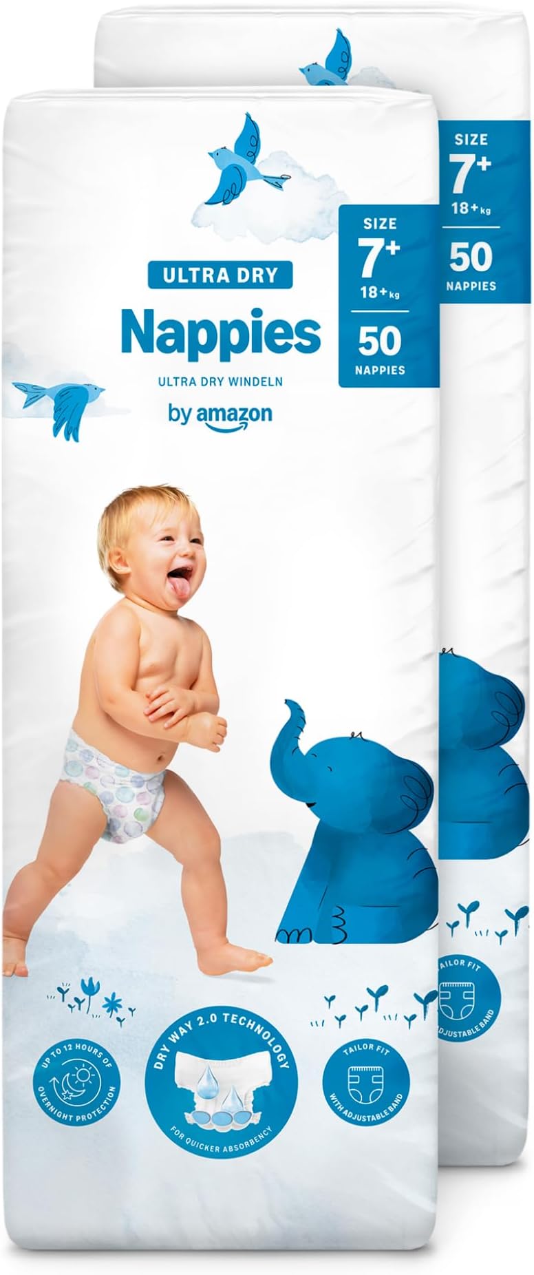 by Amazon 100 Ultra Dry Nappies Size 7+ 18kg+ 2 x 50 Pack
