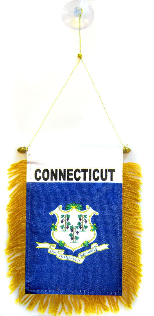 AZ FLAG - Connecticut Mini Banner - 6'' x 4'' - 100% Polyester US state of Connecticut Small Pennant for Car - Double-sided Flag with Suction Cup Hanger