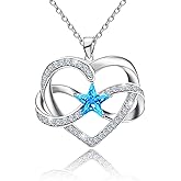 Sterling Silver Heart Star Necklace - Adjustable Love Heart-Shaped Infinity Pendant Necklace for Women Hypoallergenic Lightweight Blue Cubic Zirconia Necklaces Jewelry Gifts for Teens Daughter Granddaughter