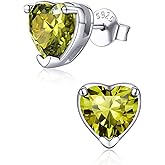 ChicSilver 925 Sterling Silver Birthstone Earrings for Women, 8MM/2 Carat Heart, Round & Princess Cut CZ Stud Earrings, Hypoallergenic Jewelry, Ideal Birthday or Christmas Gifts