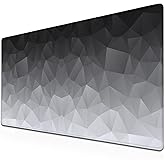 Samgula Computer Desk Mat XXL Mousepad Big Mouse Pad Gaming Desk Mats Office Pad Non-Slip Rubber Base Waterproof with Stitched Edges 35.4 X 15.7 for Game Office, White Grey Geometric