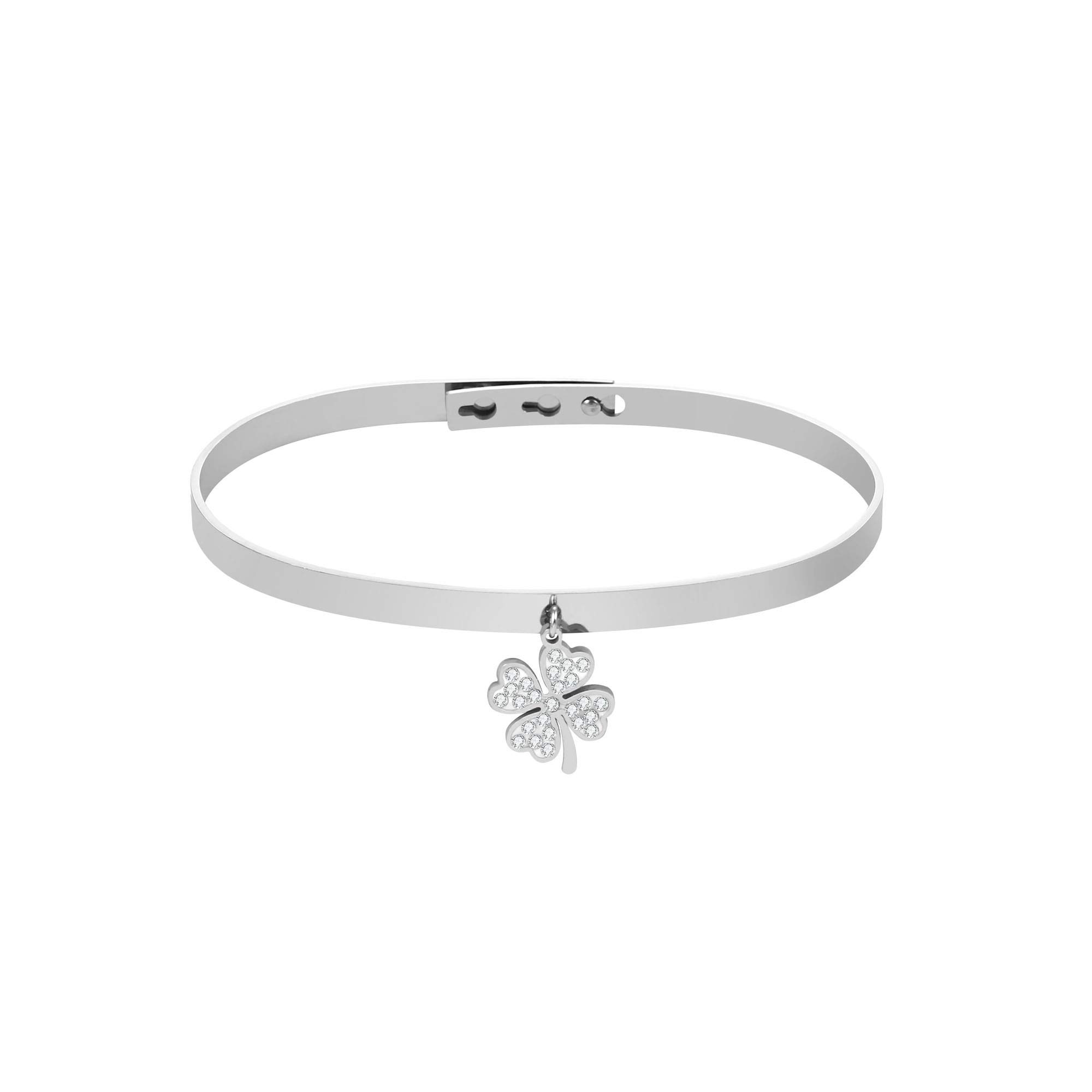 PengJin Four-Leaf Clover Leaf Bracelet for Women, with Dazzling Cubic Zircon, Hypoallergenic Stainless Steel Fashion Jewelry, Adjustable Wide Cuffs, Suitable for Girls' Birthday Gifts