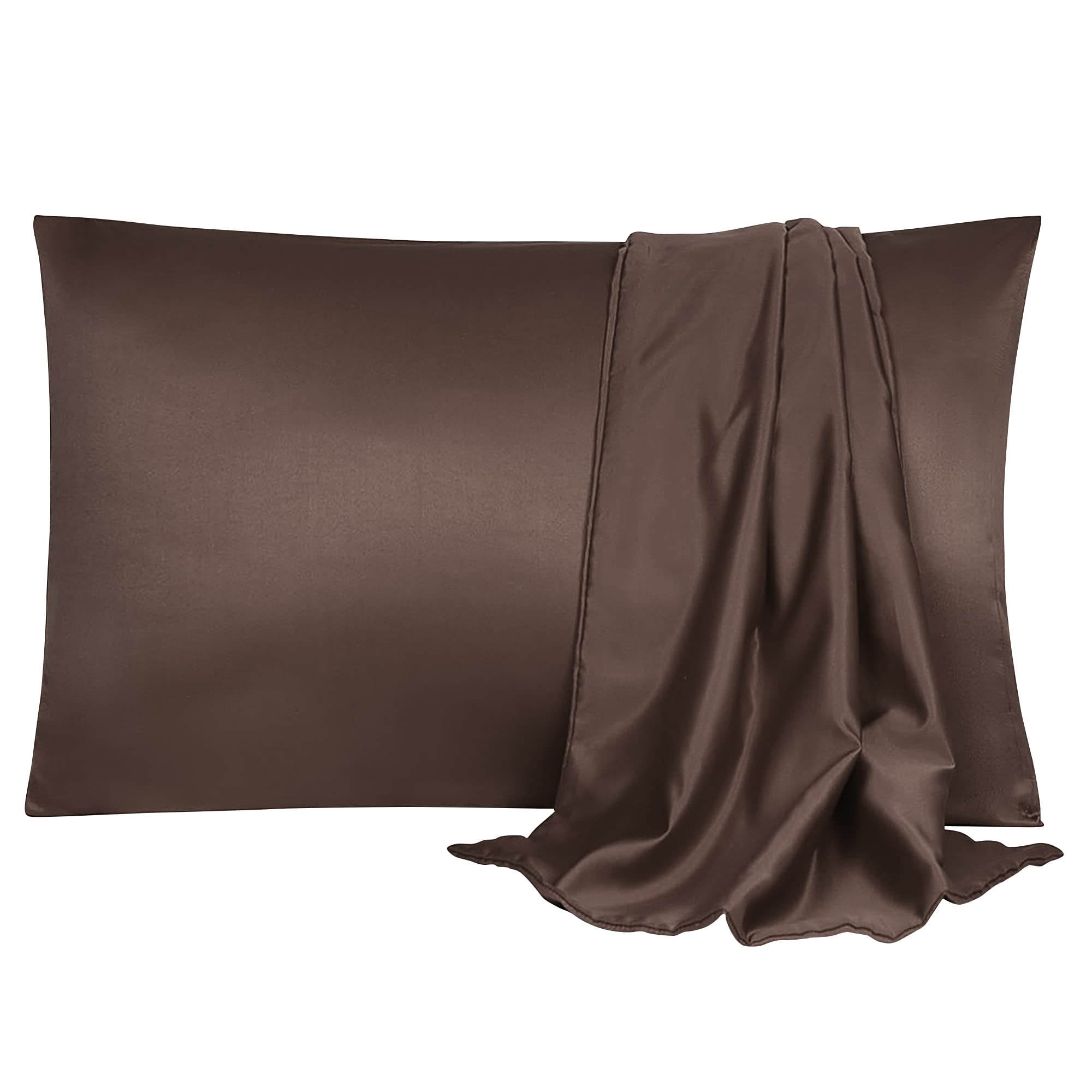 sourcing map Pillowcase Set Silk Satin Pillow Cases for Hair and Skin, Pillow Cases 2 pack with Envelope Closure Brown 50 x 75cm