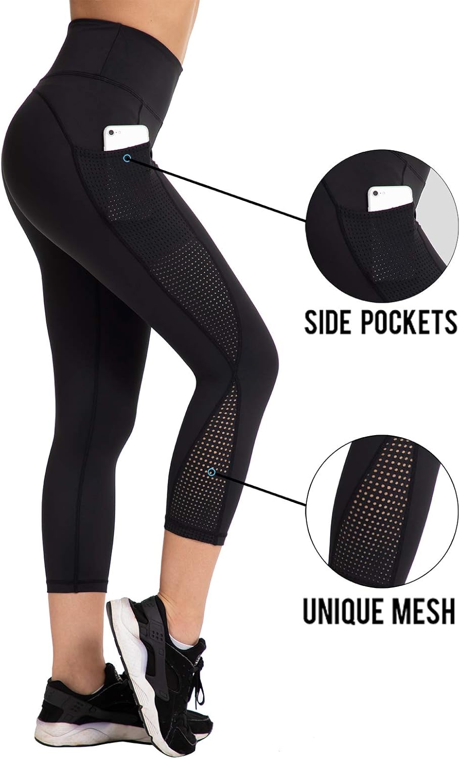 UURUN High Waist Yoga Pants Capri Workout Running Leggings with Pockets - Non-See-Through Fabric: Clothing