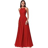 Halter Chiffon Bridesmaid Dresses for Women Sleeveless A Line Long Formal Evening Gowns
