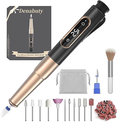 Nagelfräser, Denabuty Elektrische Nagelfeile Kabellos 12 in 1 Fräser für Gelnägel 25000 u/Min, USB Wiederaufladbare, 5 Verstellbare Geschwindigkei, Maniküre Pediküre Set Schwarz