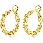 Gold Hoop Earrings 14K Gold Plated Copper Earrings Simple Large Huggie Lightweight Drop Jewelry Gifts for Women