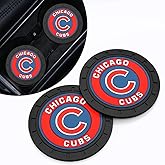Cubs Car Cup Holder Coasters for Baseball Fans,Chicago Cubs Car Coasters for Vehicle Drink Holder,Baseball Stuffs Chicago Cubs Car Cup Holder Insert,Souvenir/Gifts for Baseball Fans,Car Cup Mat