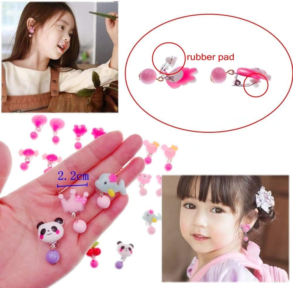JZK 14 works plastic pink cute girls clip on earrings set toy jewelry for 4-7 years old girls birthday gift party favours giveaways thank you gift - Image 4