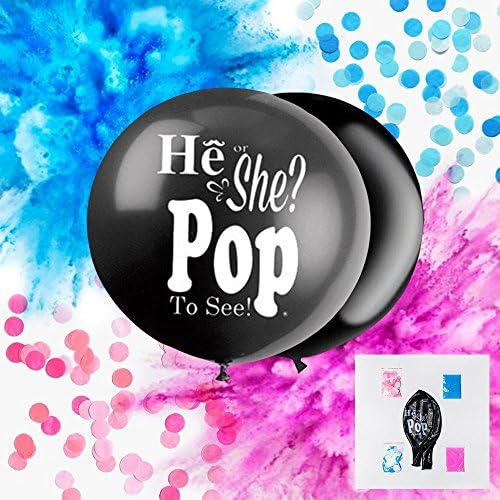 TWO - GIANT 40” Gender Reveal Balloons w/Pink &amp; Blue Confetti &amp; Powder. Makes for a HUGE Surprise! 1 Blank and 1 Printed Balloon Included.