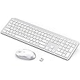 Rechargeable Wireless Keyboard Mouse Combo - Seenda Full Size Cordless Keyboard & Mouse Sets with Build-in Lithium Battery Ultra Thin Quiet Keyboard Mice - Silver and White