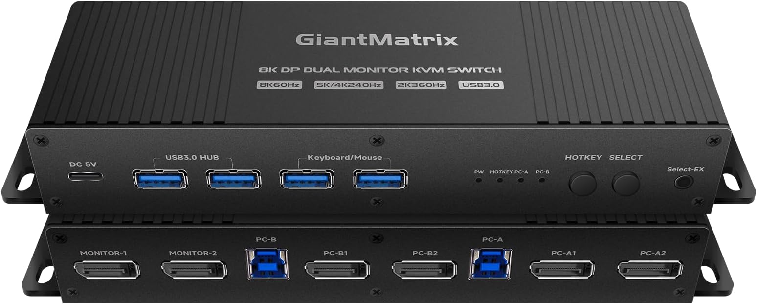 kvm Switch 2 Monitors 2 Computers displayport 4K 144Hz Hotkey Switching