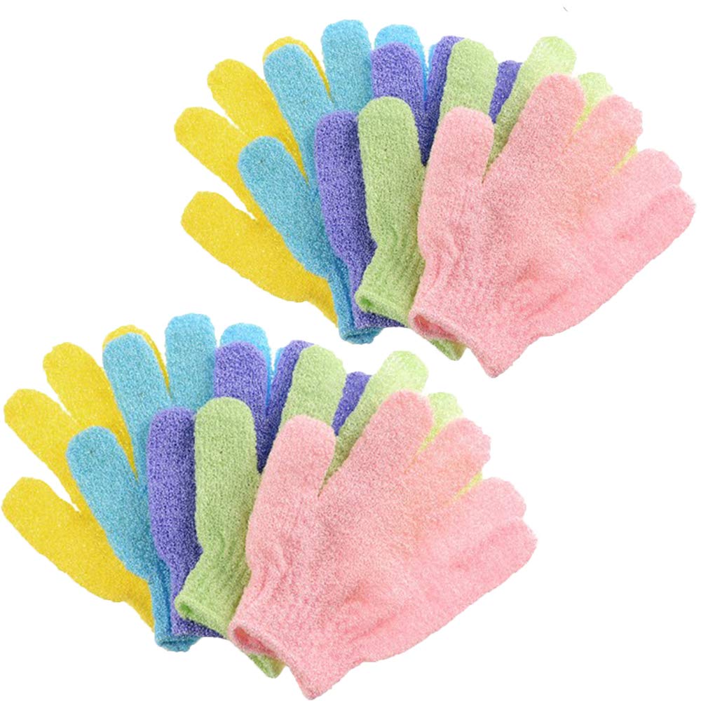 10 Piece Exfoliating Gloves, Five Fingers Gloves Shower Body Gloves, Double Sided Scrubbing Bath Gloves, for Shower Body Spa Massage Dead Skin Cell Remover (Mixed Colors)