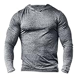 Slimbt Men's Bodybuilding Tapered Long-Sleeve Slim Fit Sweat-Shirt Muscle Hoodie Heather Grey L