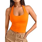 Trendy Queen Halter Tops for Women 2026 Summer Going Out Tops Backless Crop Sleeveless Workout Shirts Cute Y2k Clothes