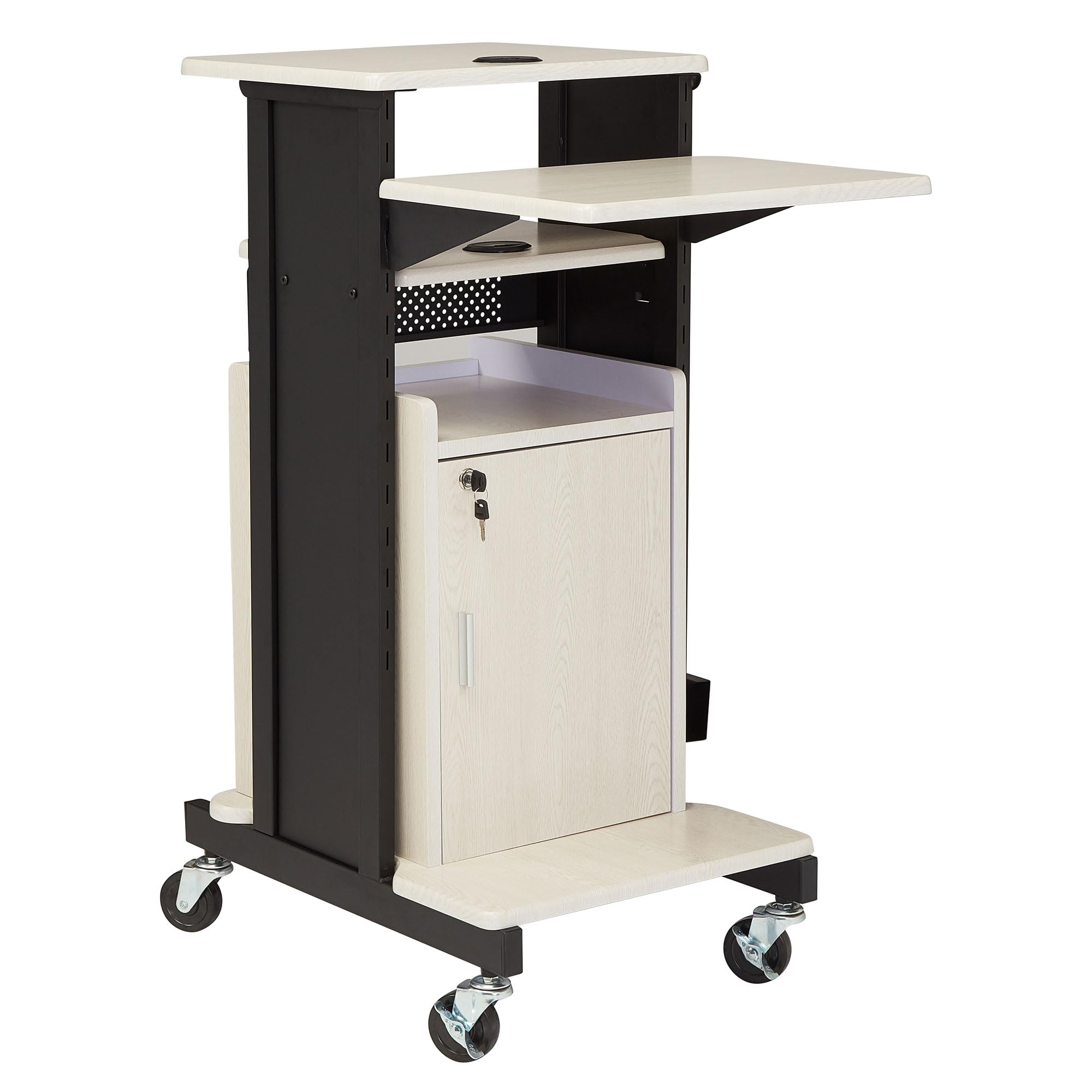 Oklahoma Sound PRC-250 Deluxe Presentation Cart, 30" Length x 18" Width x 40.5" Height, Ivory Woodgrain