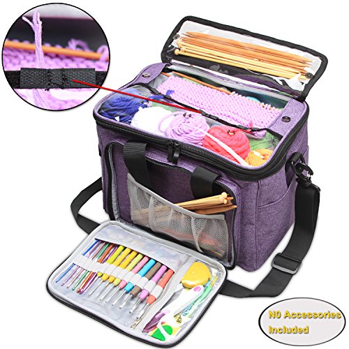 UPC 605734517635, Teamoy Knitting Bag, Yarn Storage Tote with Inner Divider for Yarn and Unfinished Project, High Capacity, Easy to Carry Crochet Hooks, Knitting Needles and Accessories--No Accessories Included