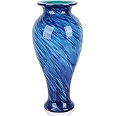 20" Tall Blue Glass Vases,Large Hand Blown Sea Glass Flowers Vase for Floor,Jarrones Grandes para Sala Elegantes, Pretty Modern Ocean Blue Flowers Vases for Living Room Wedding Decor