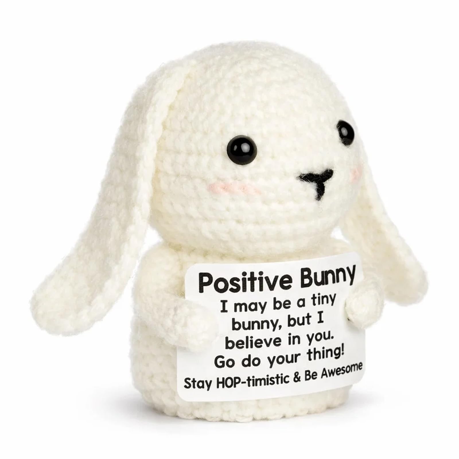Tniytru Rabbit Gifts for Rabbit Lovers, Emotional Support Bunny Gifts for Women, Inspirational Knitted Rabbits with Encouragement, Home Office Travel Companion, Size 21 x 15 cm