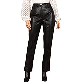 hibshaby Sexy Women Faux Leather Straight Leg Pants High Waisted Pu Leather Leggings Zipper Trousers