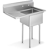 GRIDMANN Stainless Steel 1 Compartment Utility Sink with Left Drainboard, NSF Certified Commercial Kitchen Sink, 18" x 18" x 12" Bowl