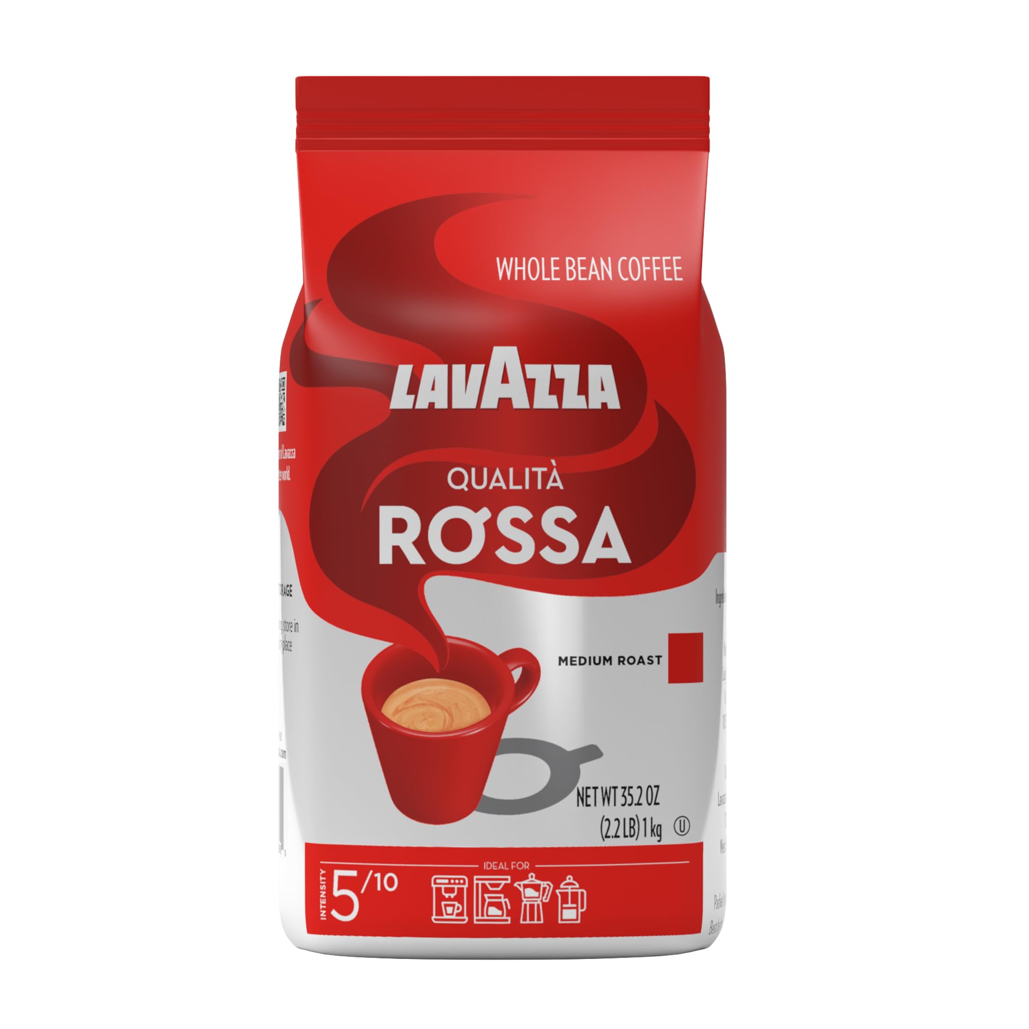 Photo 1 of Lavazza Qualita Rossa - 2.2LB Bag of Espresso Beans - Authentic Italian, Blended and Roasted in Italy, Chocolate Flavour, Full Body and Intense Aromas exp:02/28/2025