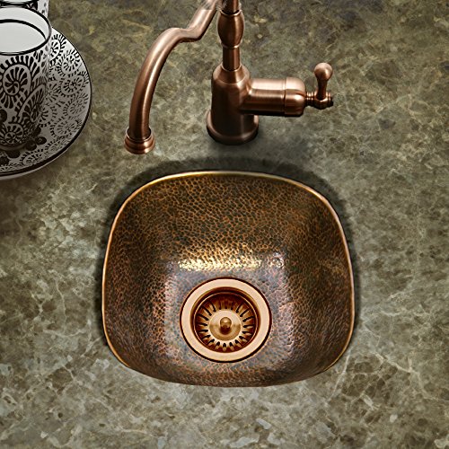 Houzer HW-SCH1BF Hammerwerks Series Undermount Copper Single Bowl Bar/Prep Sink, Antique Copper