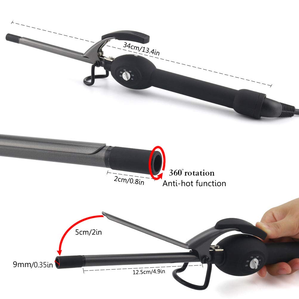 Small Barrel Curling Iron Professional Curly Irons Unisex Hair Curler, Tourmaline Ceramic Thin Curling Wand Hair Styling Tools, Temp Adjustable, Tight Curls, Heats Up Fast, Gray BLUETOP: Health & Personal Care